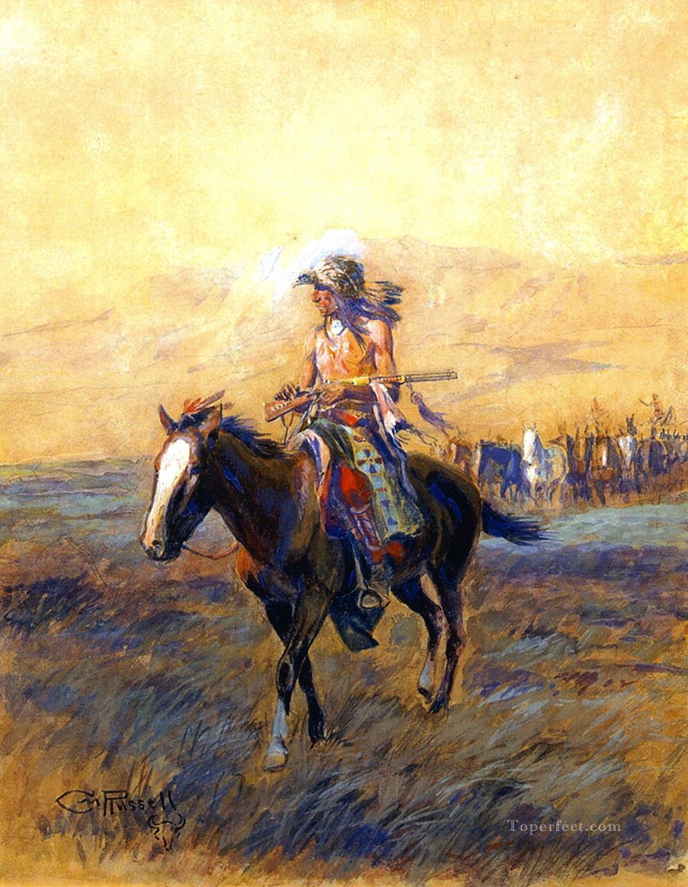 Kavallerie Reittiere für die mutigen Indianer von 1907 Charles Marion Russell Ölgemälde